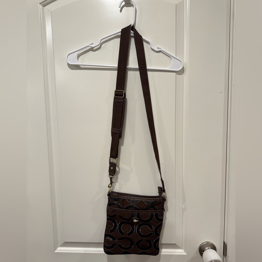 Vintage Coach Brown Signature Crossbody Bag with Dark Trim